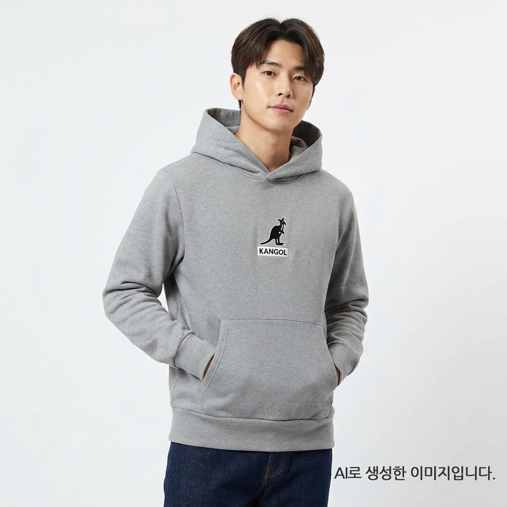캉골 후드티 남녀공용 커플 로고 그레이, XL - 상품 이미지