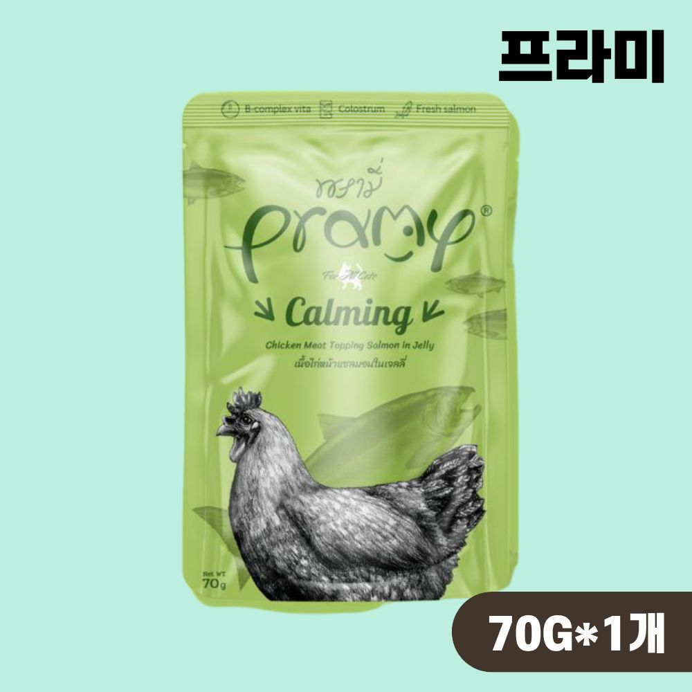 [유통기한] 프라미 파우치 고양이 습식 간식 카밍 연어치킨 젤리, 70g, 1개 - 상품 이미지