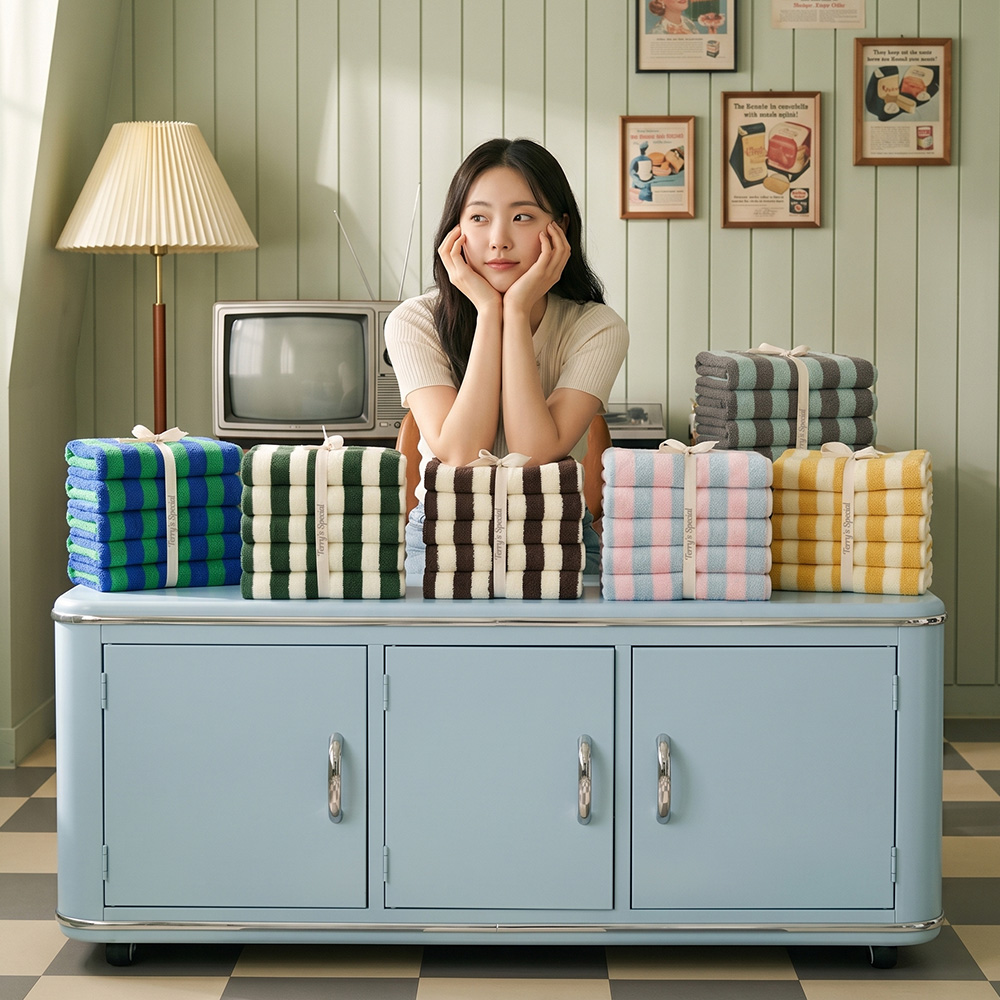 테리파머 선물 세트 180g 선염 호텔수건 5장 수건 세트 코마사 타올 답례품 집들이 페이스타올 타월 - 상세 이미지 3