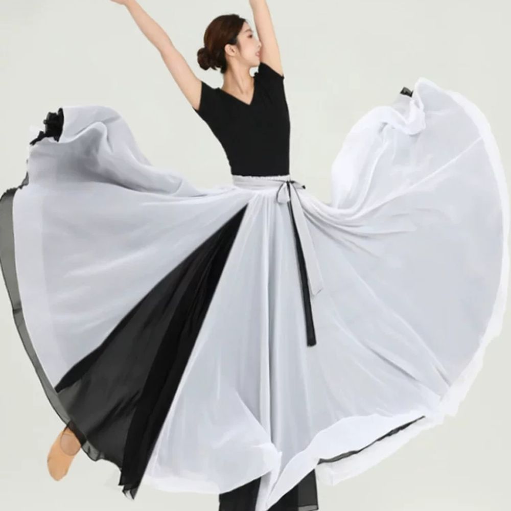 한국 무용 풀 스커트 쉬폰 한국무용풀치마 의상 A. 블랙+퍼플 720 양면, A. 80cm - 상세 이미지 3
