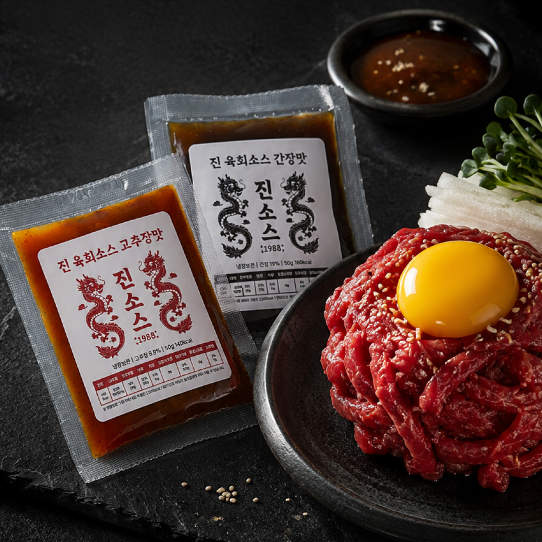 진 육회 소스 간장맛 50g 100개 식당용 육사시미 양념 업소 업장용 소문난 육회소스 - 상품 이미지