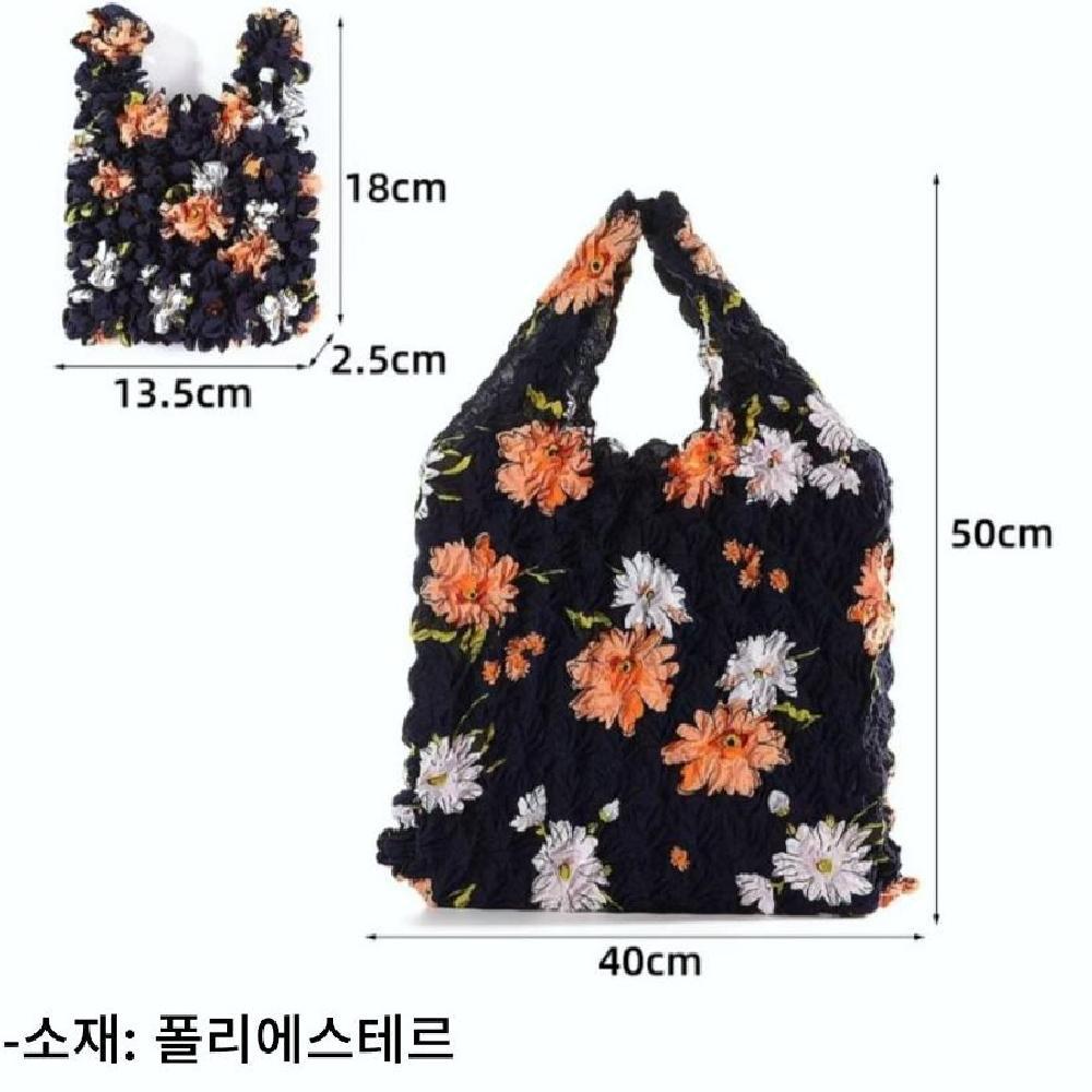 플라워 장바구니 요술 가방주름 시장가방 땡땡이 에코가방 접이식 - 상세 이미지 3