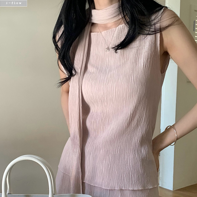 라무브 라운드넥 숄 플리츠 나시 4col 여름 민소매 스카프 보트넥 미니멀 제이플로우 이미지 6
