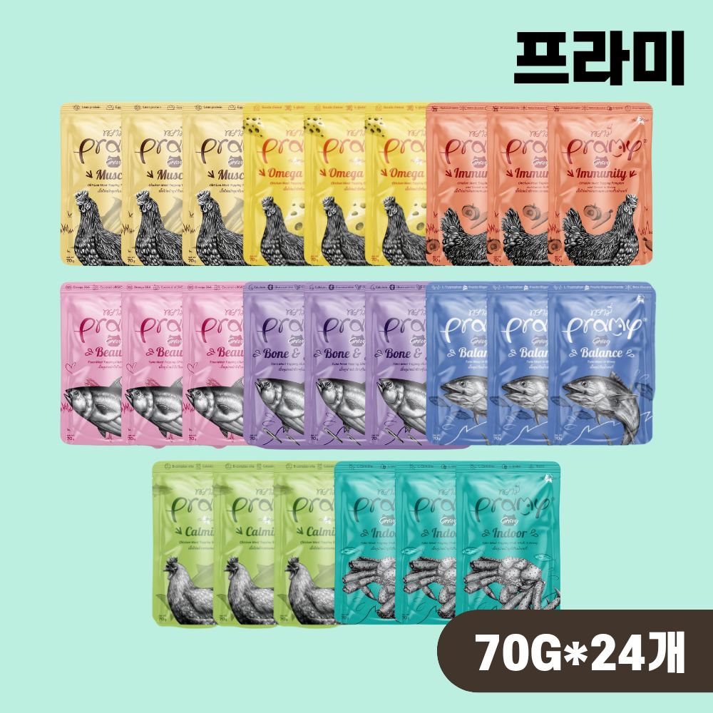 프라미 파우치 고양이 습식 간식 8종 콤보, 70g, 24개 - 상품 이미지