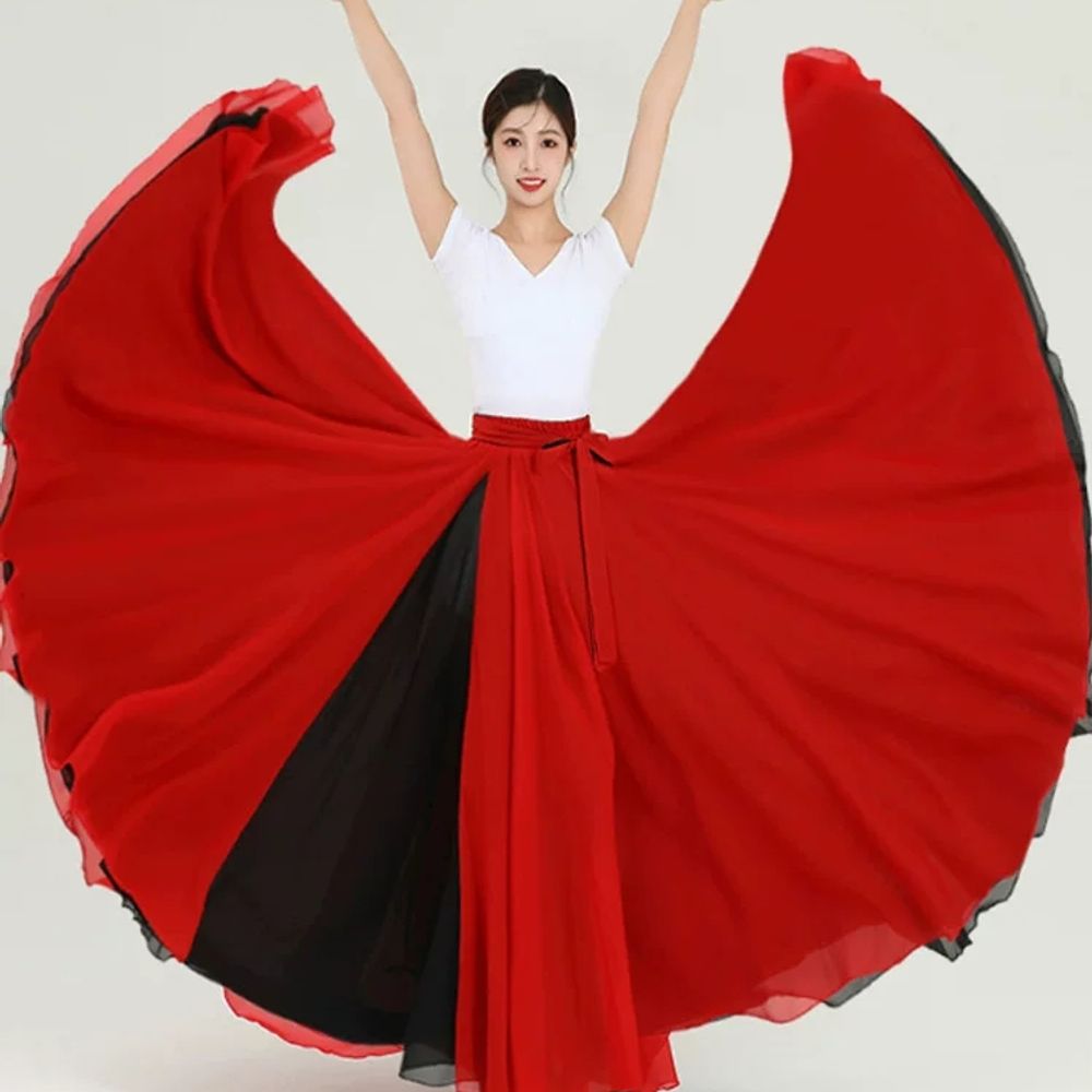 한국 무용 풀 스커트 쉬폰 한국무용풀치마 의상 A. 블랙+퍼플 720 양면, A. 80cm - 상세 이미지 4