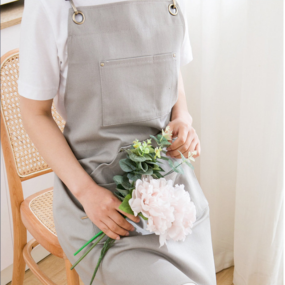 베이지작업복멀티포켓앞치마 넉넉한유니폼카페앞치마 편안한홈웨어 - 상세 이미지 3