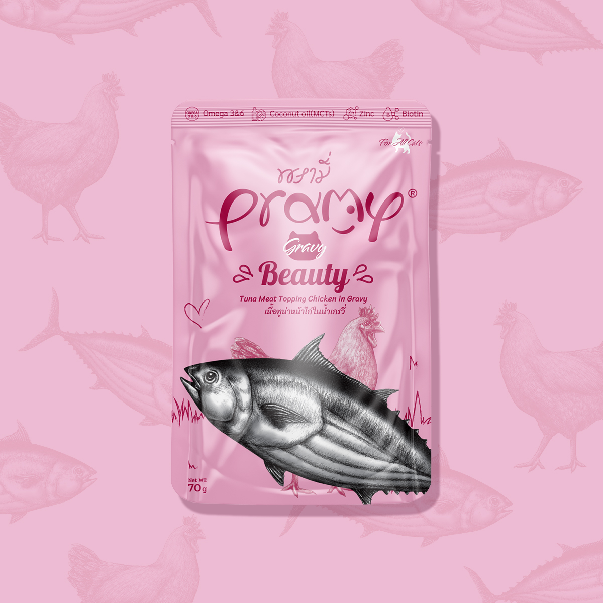 프라미 파우치 고양이 습식 간식 뷰티 치킨참치 그레이비, 70g, 1개 - 상세 이미지 4