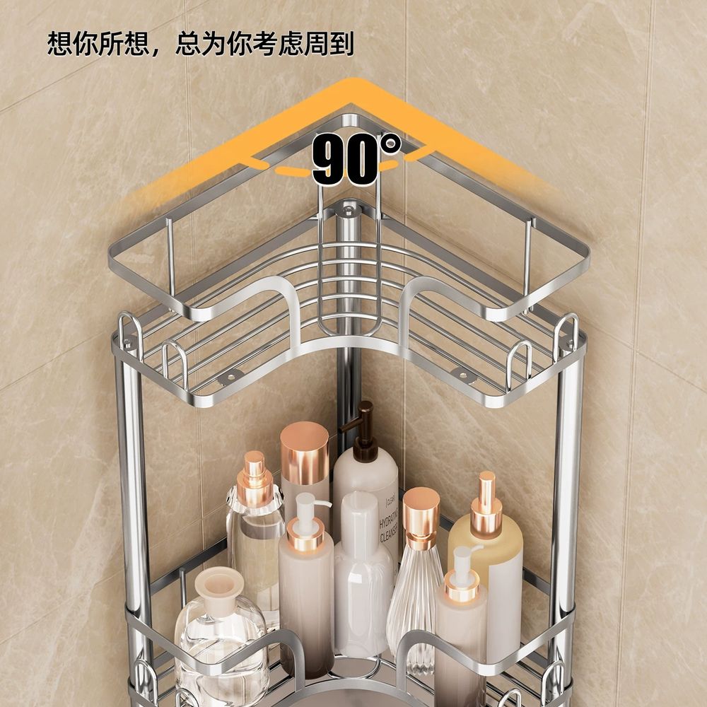 스텐 욕실 코너 3단 정리 무타공 샴푸 샤워실 선반 A. 블랙 2단 31cm - 상품 이미지