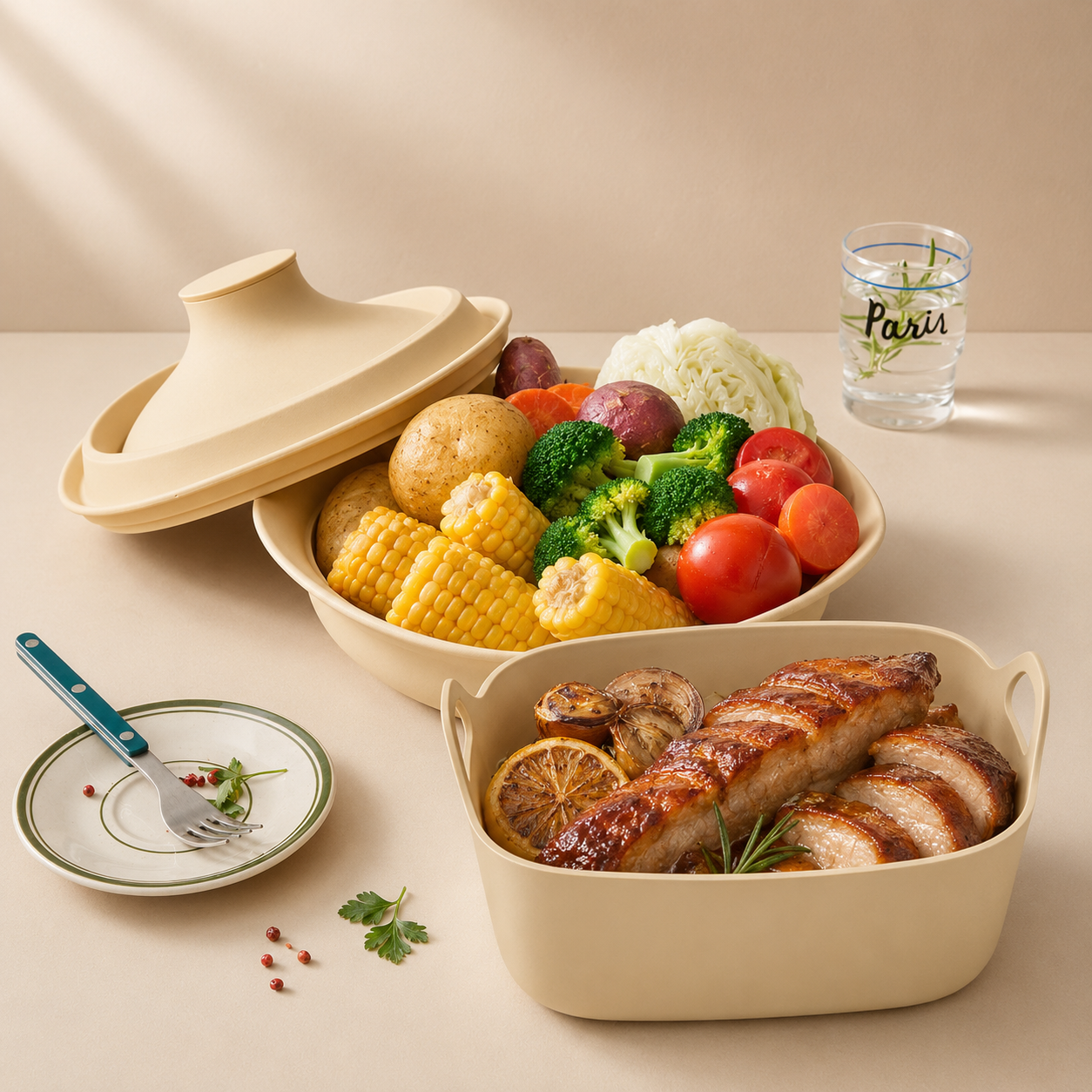 실리프랑 실리콘 찜기 촉촉 멀티쿠커 + 에어프라이어 팟 용기 커버 무연마 에프용기+계량스푼 - 상품 이미지