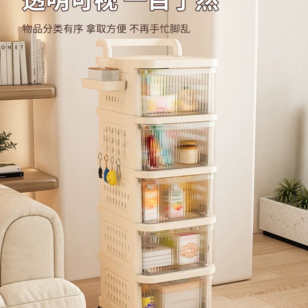 서랍형 트롤리 이동식 정리함 다용도 장난감수납장 기저귀 주방 정리대 바퀴 A. 2단 투명 - 상세 이미지 3