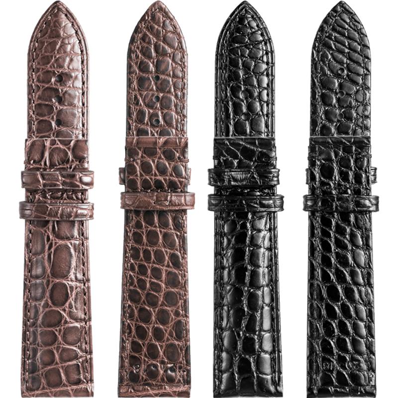 JOEMU 12~24mm (블랙 라운드 실버리본) 양면 진짜 악어가죽 밴드 시계 스트랩 이미지 6