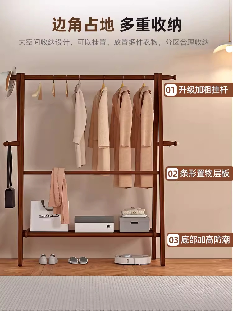 원목 코너 행거 옷장 수납 스탠드 드레스룸 틈새 옷걸이 80cm - 상세 이미지 4