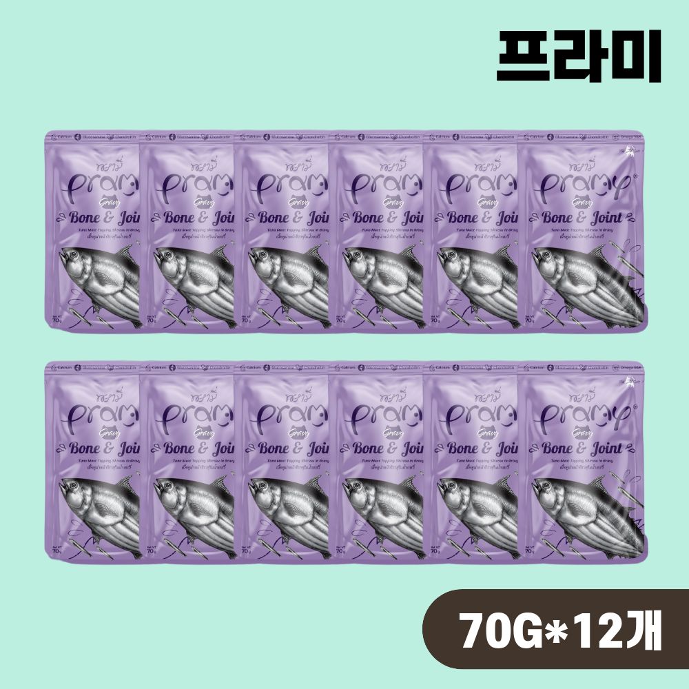 [유통기한] 프라미 파우치 고양이 습식 간식 본앤조인트 뱅어참치 그레이비, 70g, 12개 - 상품 이미지