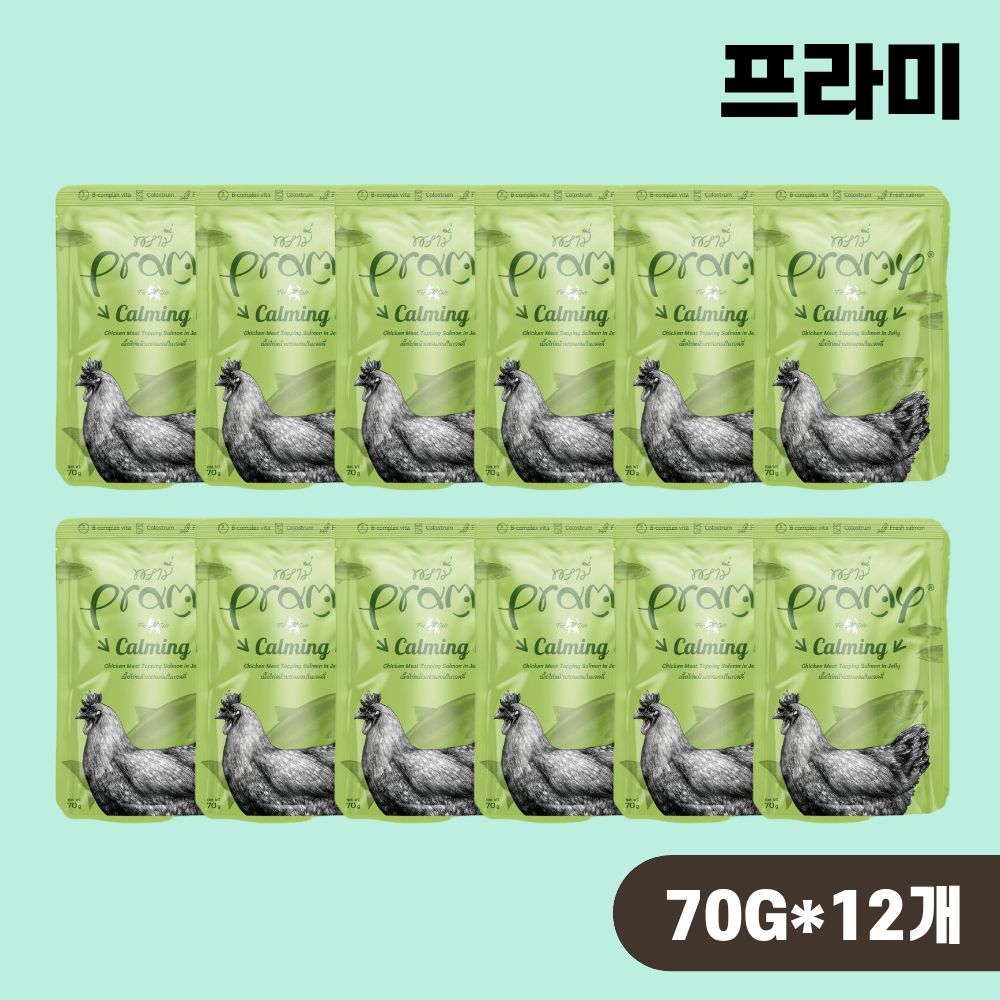 [유통기한] 프라미 파우치 고양이 습식 간식 카밍 연어치킨 젤리, 70g, 12개 - 상품 이미지
