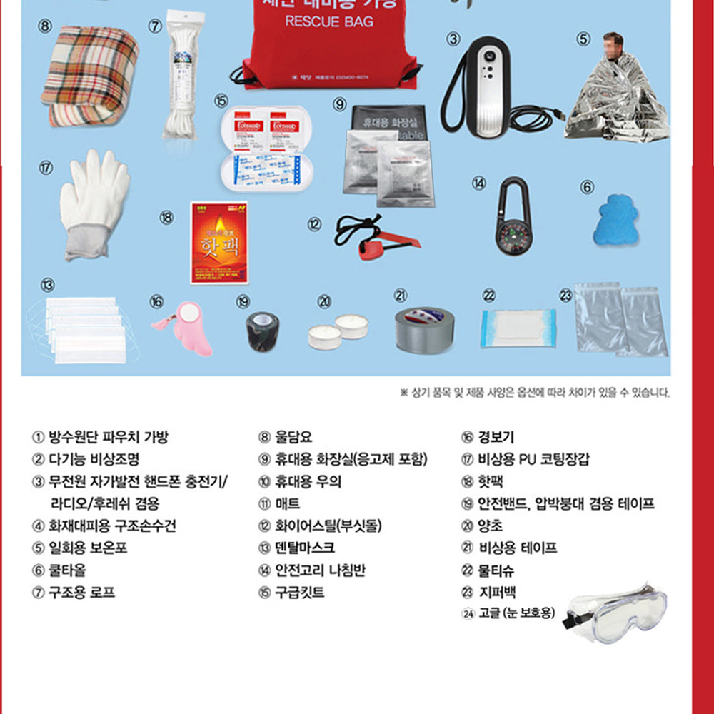 방염원단위급상황재난키트 재난안전인증생존필수품비상대비용품 자가발전긴급대피가방 - 상세 이미지 4