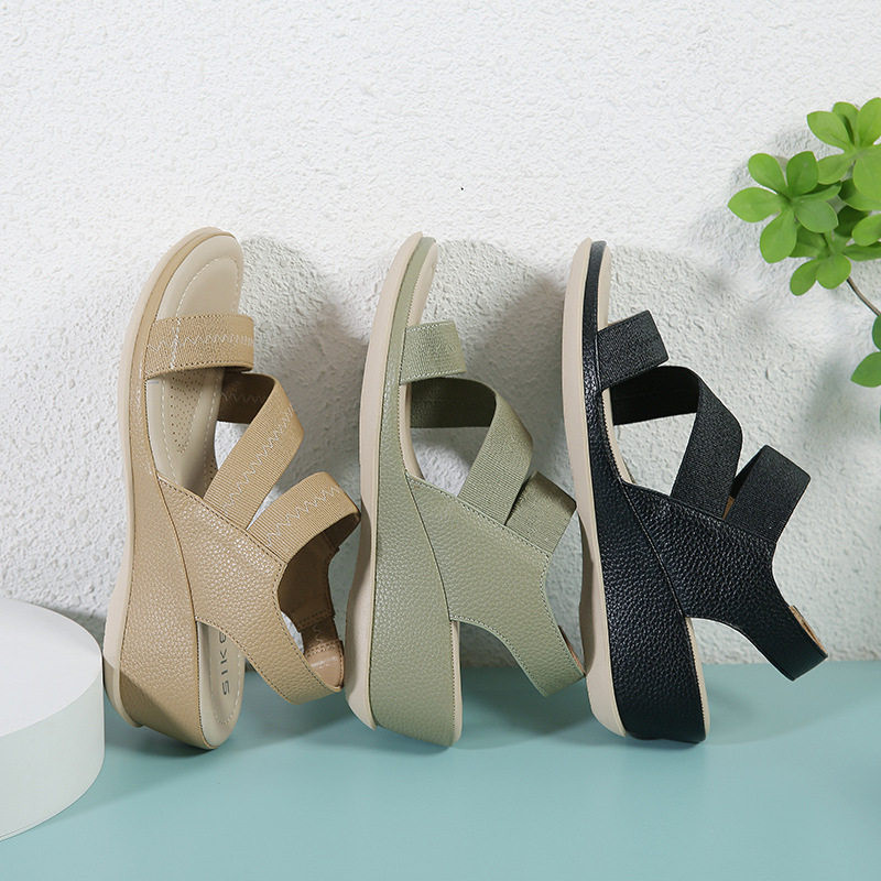 여성 여름 통굽 토오픈 웨지힐 샌들 5cm 탄성 밴드 웨지 40대 엄마 225-255mm - 상세 이미지 3
