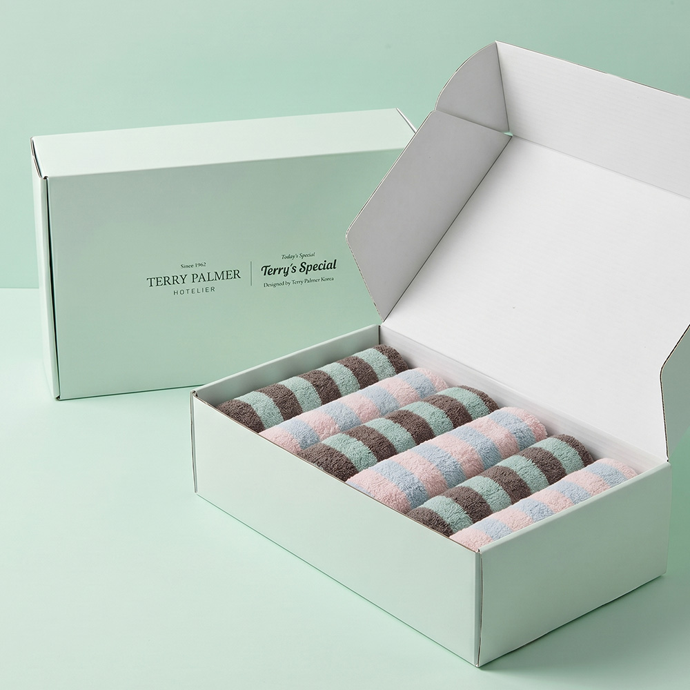 테리파머 선물 포장 180g 선염 호텔수건 6장 고급 답례품 수건 세트 면 코마사 타올 페이스 타월 - 상세 이미지 5
