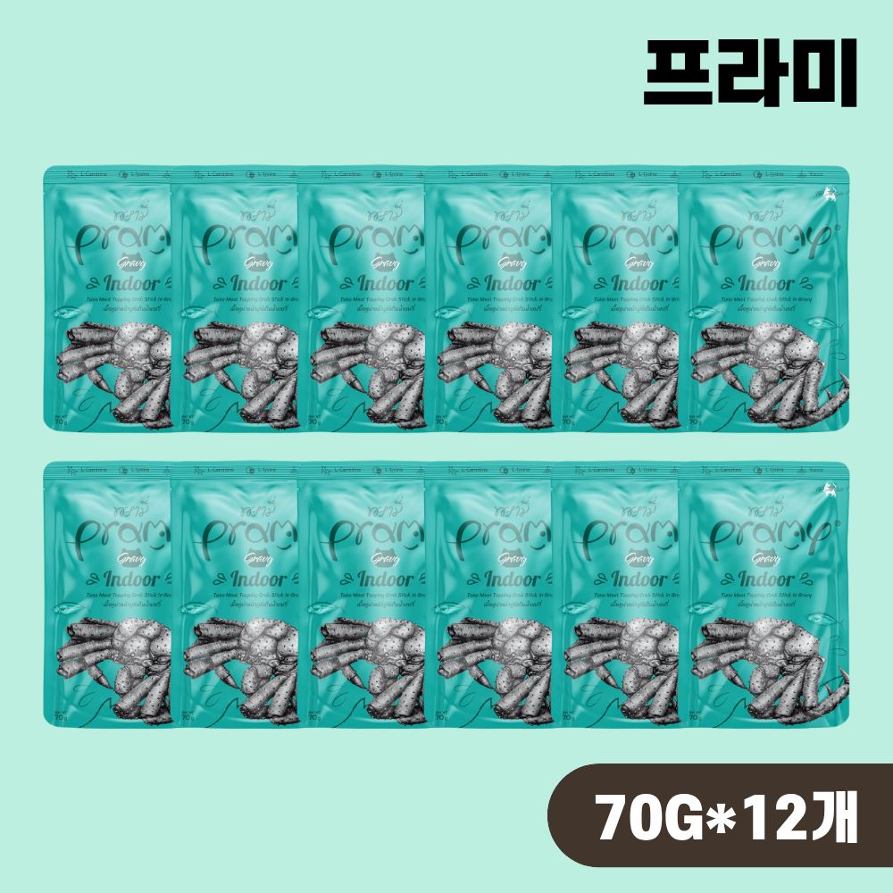 [+N포인트] 프라미 파우치 고양이 습식 간식 인도어 게살참치 그레이비, 70g, 12개 - 상품 이미지