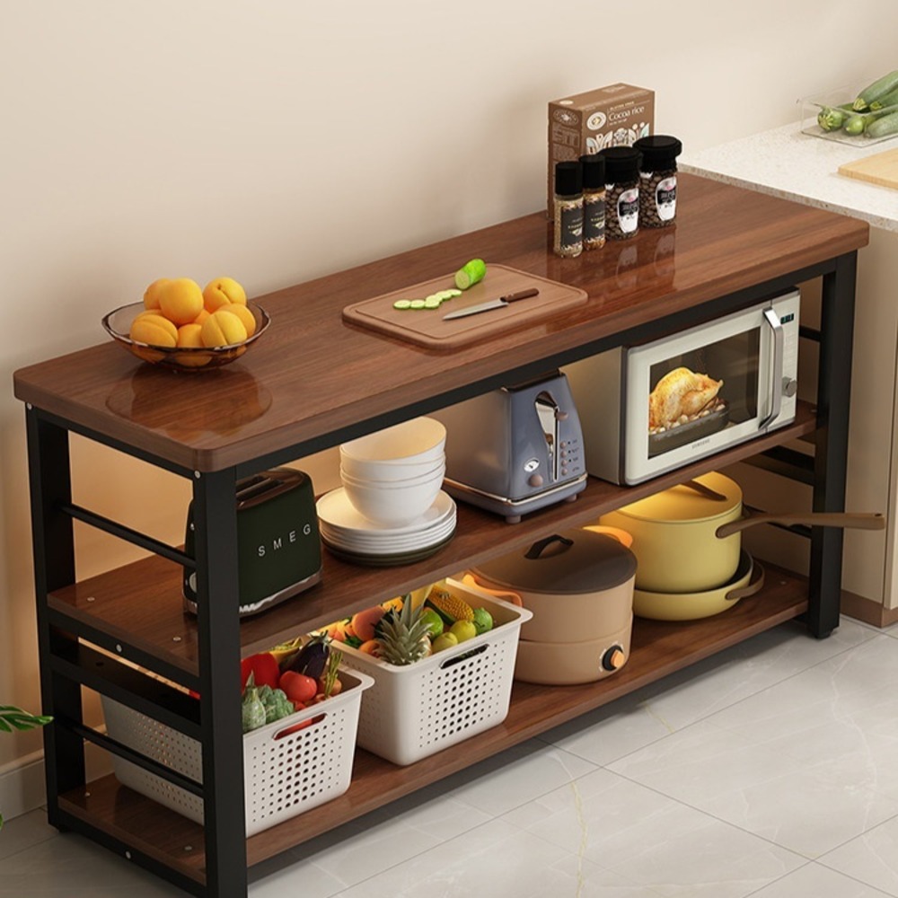 주방 보조선반 이동식 조리대 홈바 테이블 바퀴형 높이조절 수납 삼단 60x25x80 - 상품 이미지