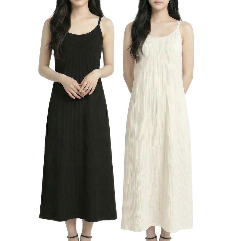 1+1 하객룩 플리츠 주름 원피스 반팔 민소매 롱원피스 A라인 데일리룩 - 상품 이미지