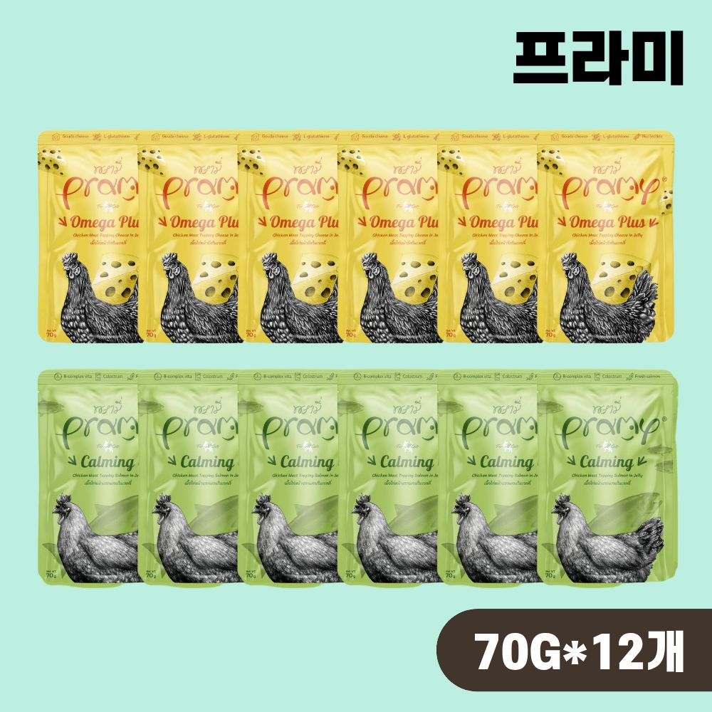 [유통기한] 프라미 파우치 고양이 습식 간식 젤리 2종 콤보, 70g, 12개 - 상품 이미지