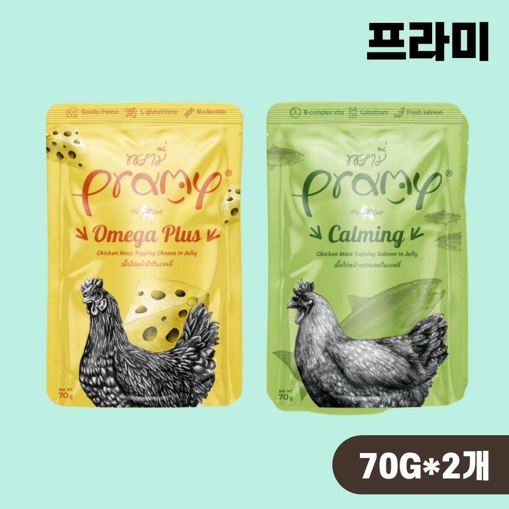 [유통기한] 프라미 파우치 고양이 습식 간식 젤리 2종 콤보, 70g, 2개 - 상품 이미지