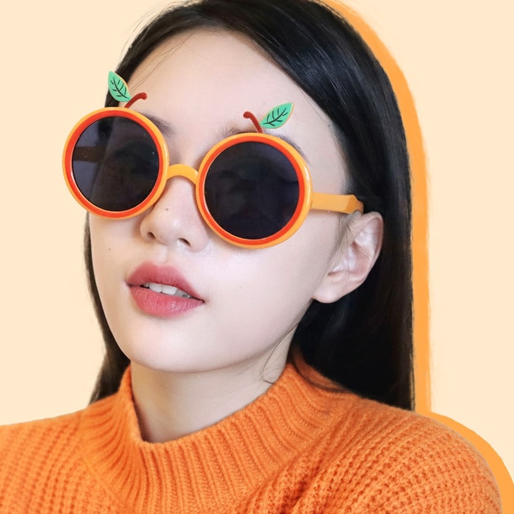 귤모양생일파티선글라스 동그란프레임단체행사파티선글라스 잎사귀포인트이벤트용 - 상품 이미지