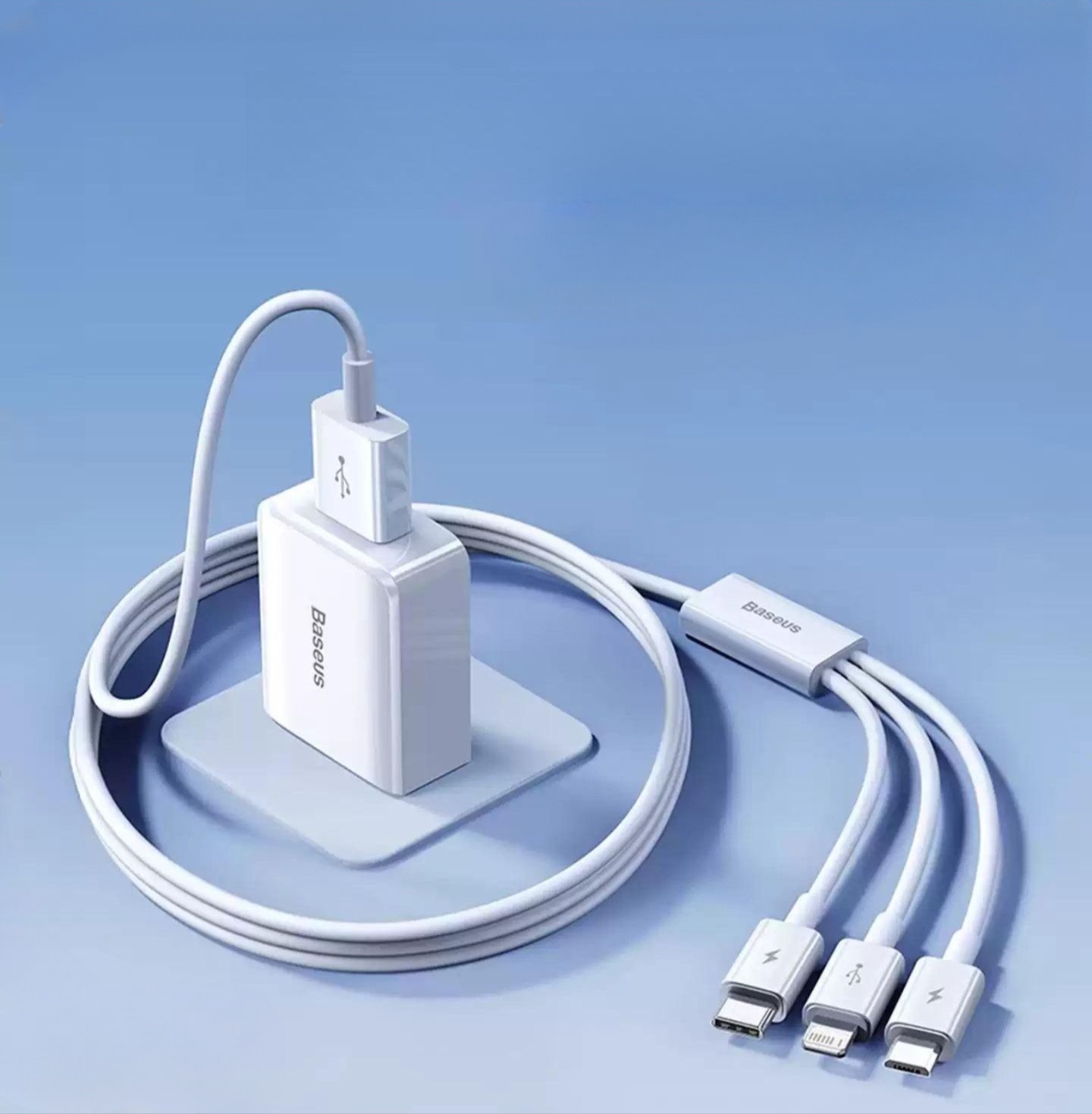3in1 차량용 멀티 충전케이블 USB 고속충전 C타입 8핀 마이크로5핀 충전 케이블 세트 세트 단일 충전기 + 0.5m 3 in 1 - 상품 이미지
