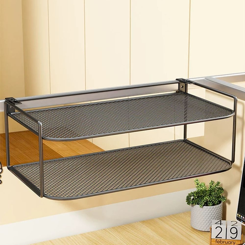 전화기 거치대 사무실 화이트 서류 바스켓 책상 파티션 정리대 선반 A. 블랙 2단 조절형 - 상품 이미지