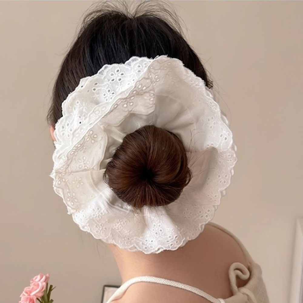 볼륨헤어곱창머리끈 레이스디자인머리묶음헤어슈슈 풍성한스크런치 - 상세 이미지 2