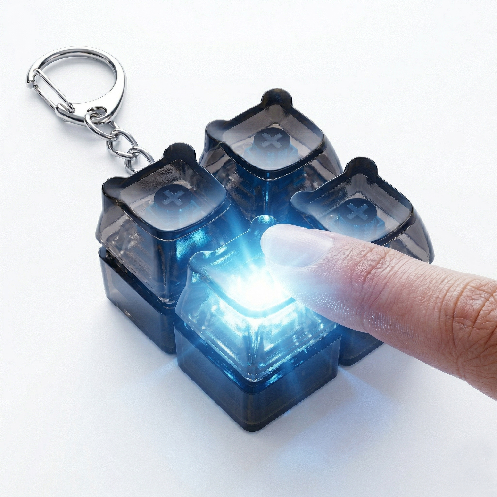 뮤트아웃 곰돌이 LED 키보드 키캡 키링 4구 딸깍이 클리커 키홀더 - 상품 이미지
