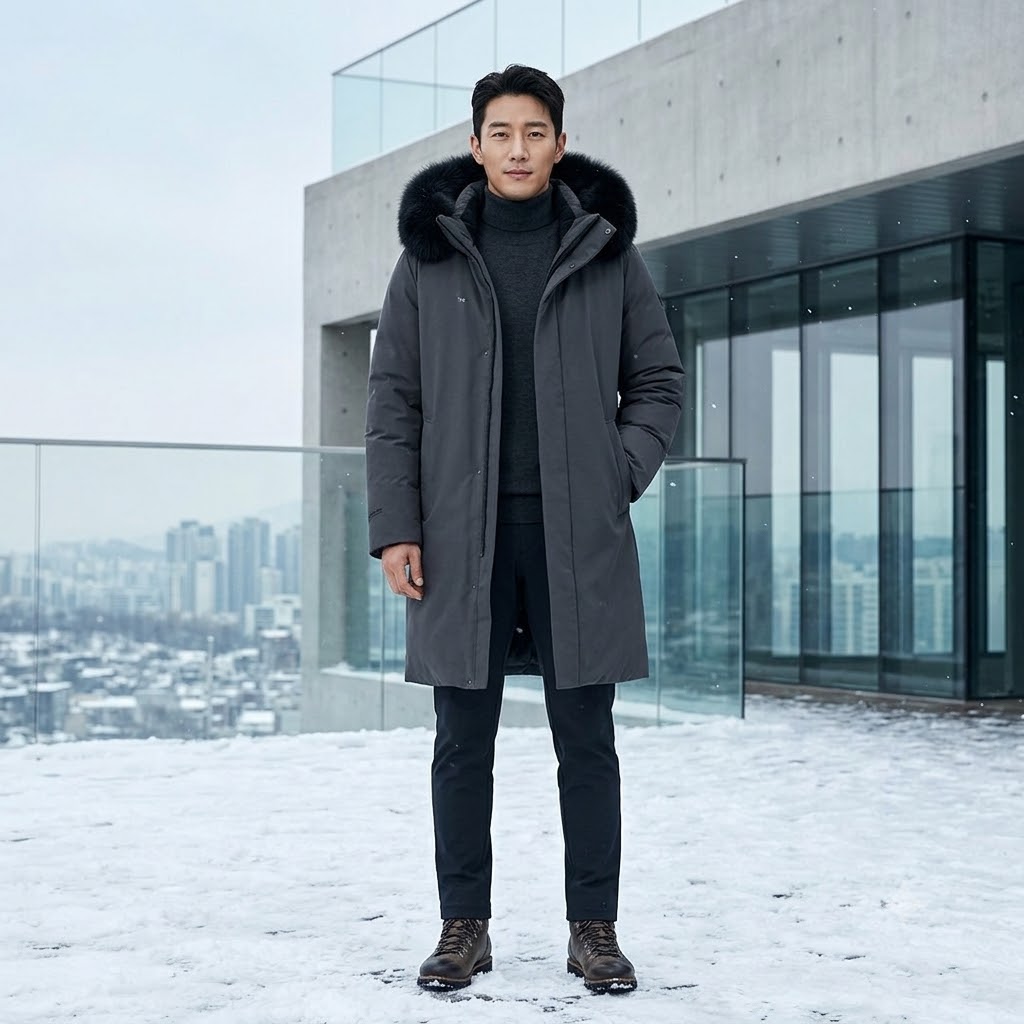 네파 역시즌 남자 겨울 아웃도어룩 고어텍스 프리미엄 구스다운 롱패딩 점퍼 - 상품 이미지