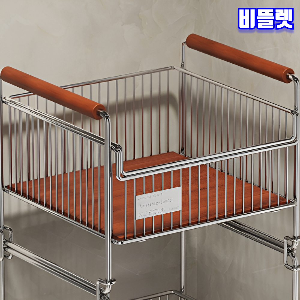 비뜰렛 이동식 세탁 빨래 바구니 대형 3단 철제 우드 대용량 - 상세 이미지 2