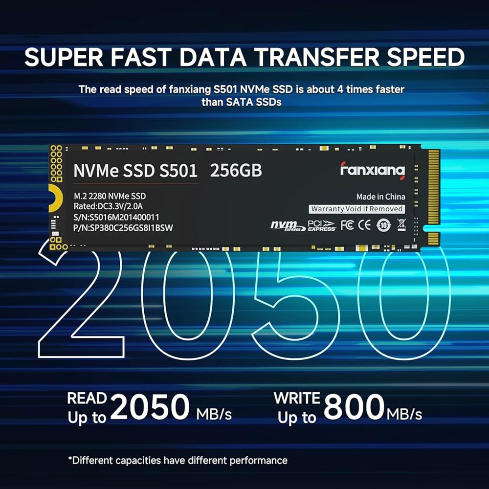 판샹 S501 256GB NVMe SSD 3D NAND1.3 PCIe Gen3x4 M.2 2280 내장 솔리드 스테이트 드라이브(읽기 속도 최대 2,050MB/s) 노트북 및 PC - 상세 이미지 2
