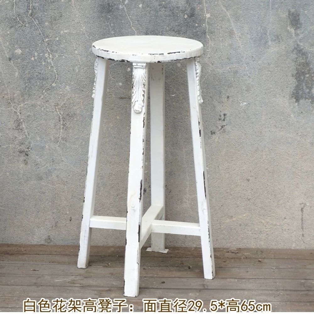 원목 화분 스툴 원형 받침대 디자인 낮은 카페용 레트로 빈티지 스툴 A. 흰색 꽃꽂이 의자 - 상세 이미지 4