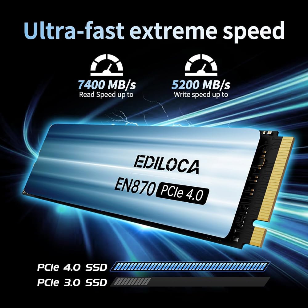 Ediloca 1TB SSD NVMe M.2 2280 PCIe Gen4 x4 내장 솔리드 스테이트 드라이브 - 최대 7400MB/s, PS5 다이내믹 SLC 캐시, 게임용 PC - 상세 이미지 2
