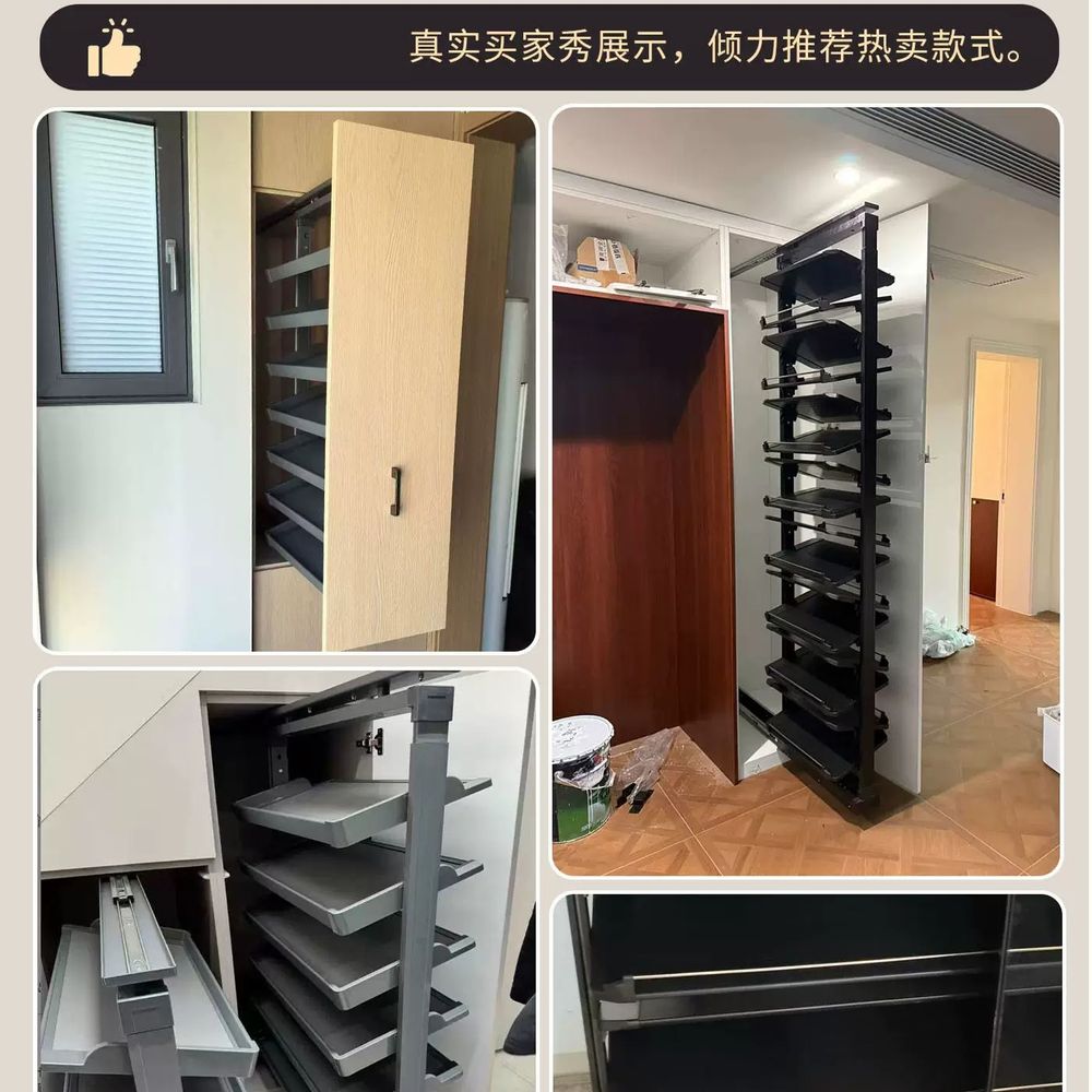 슬림 신발장 회전형 현관 메탈 스테인리스 좌측 대용량 수납장 정리함 A. 블랙 클래식 3단 - 상세 이미지 5