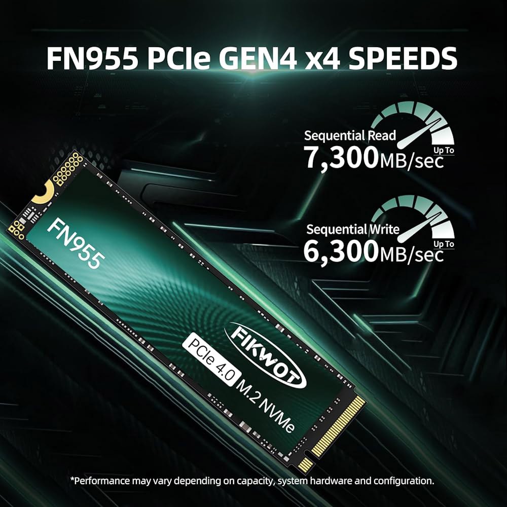 Fikwot FN955 1TB NVMe SSD M.2 2280 PCIe Gen4x4, 최대 7300MB/s, 3D NAND TLC 플래시 내부 솔리드 스테이트 드라이브, PS5 - 상세 이미지 2