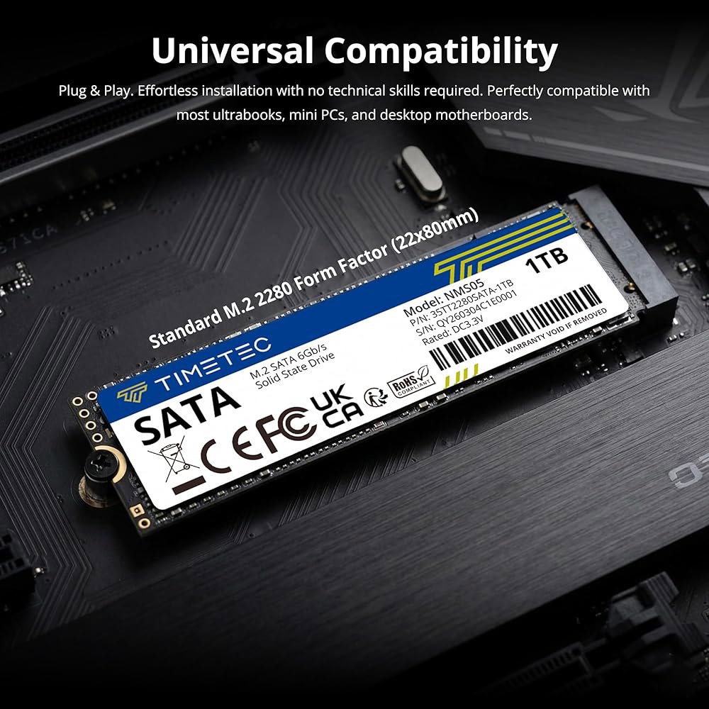 타임텍 1TB SSD 3D NAND SATA III 6Gb /s M.2 2280 NGFF 512TBW 읽기 속도 최대 550MB SLC 캐시 성능 향상 PC 컴퓨터 노트북 및 데스 - 상세 이미지 3