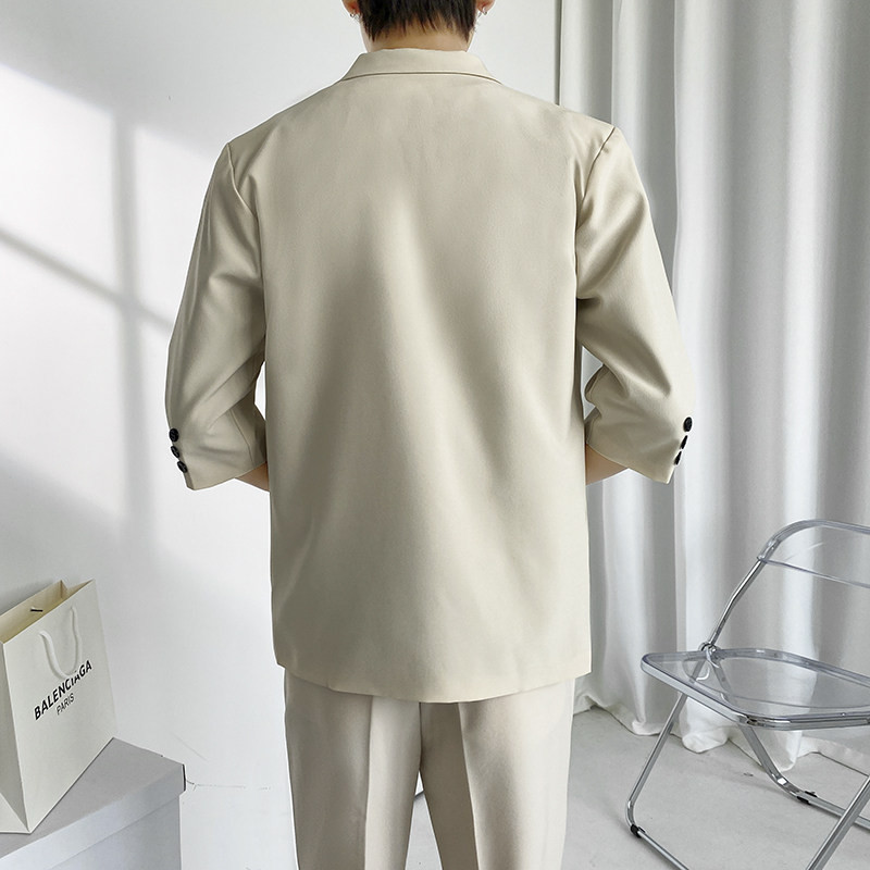 남성 반팔 정장수트 하객룩 블레이저 스트라이프 남자 수트 YK73 블랙 S - 상세 이미지 4