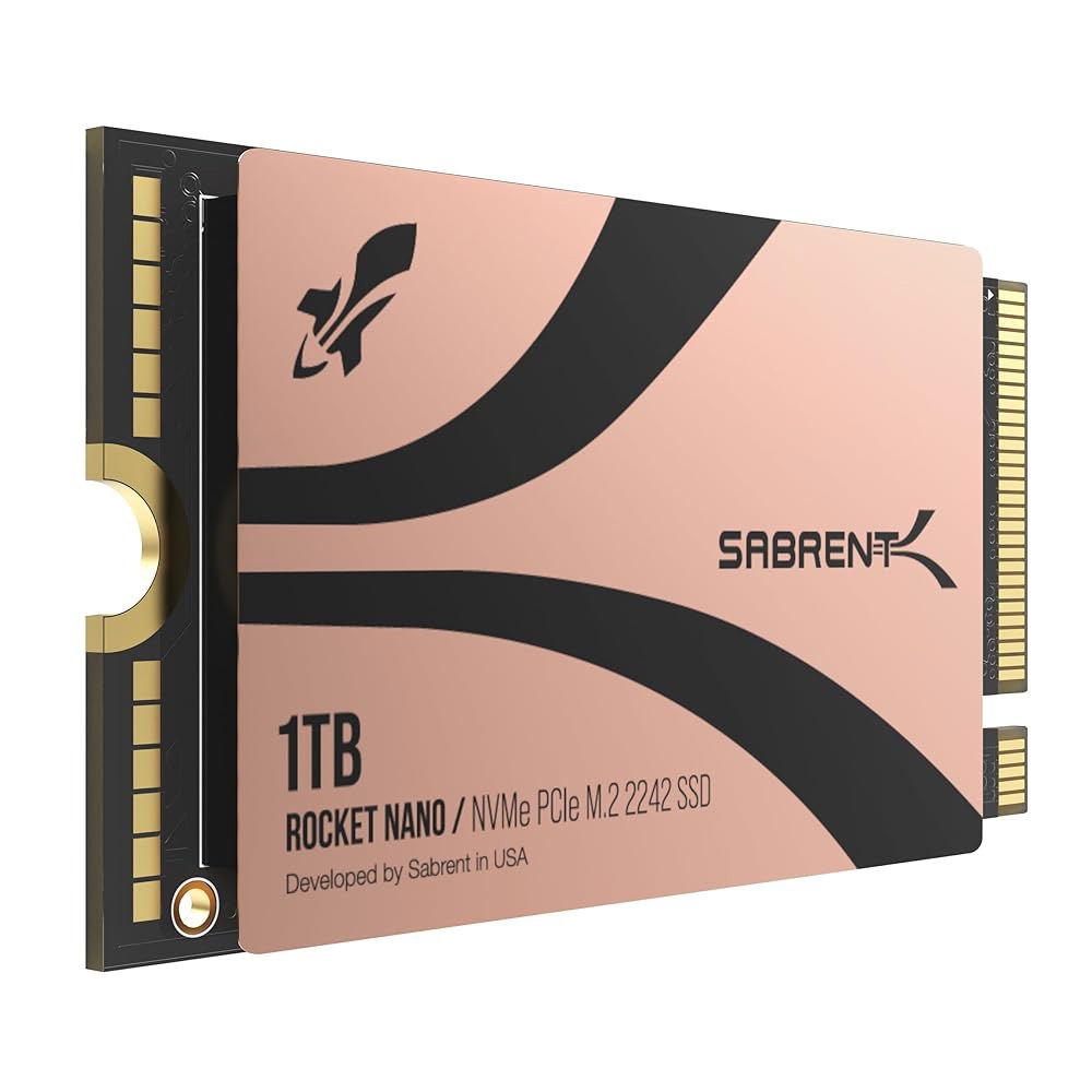 SABRENT 로켓 2242 1TB NVMe SSD, PCIe 4.0 x 4 M.2 내장 솔리드 스테이트 드라이브, TLC NAND, 최대 7300MB/s 읽기 및 6400MB/s - 상품 이미지