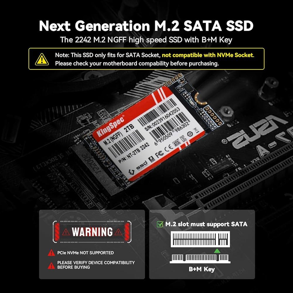 KingSpec 512GB M.2 SATA 2242 SSD, NVMe 슬롯용이 아님, 노트북/데스크탑용 업그레이드, III 6Gb/s, B+M 키, 최대 550MB/s 128GB - 상세 이미지 2