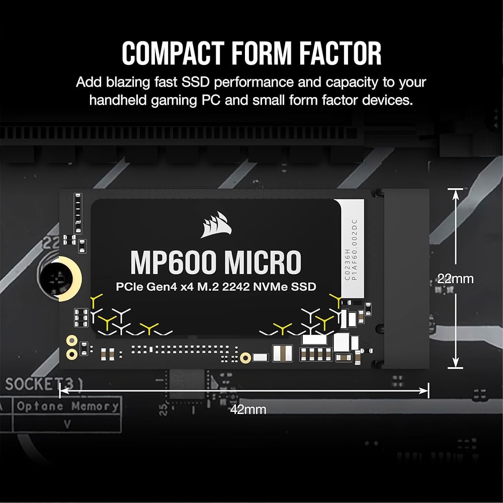 Corsair MP600 마이크로 1TB M.2 NVMe PCIe x4 Gen4 SSD u2013 2242 최대 7,000MB/초 순차 읽기 고밀도 3D TLC NAND 레노버 - 상세 이미지 2