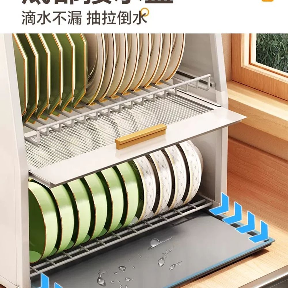 2단 뚜껑있는 식기건조대 선반 그릇 정리 건조대 주방 철제 A. 화이트 이동식 걸이x3 - 상세 이미지 5
