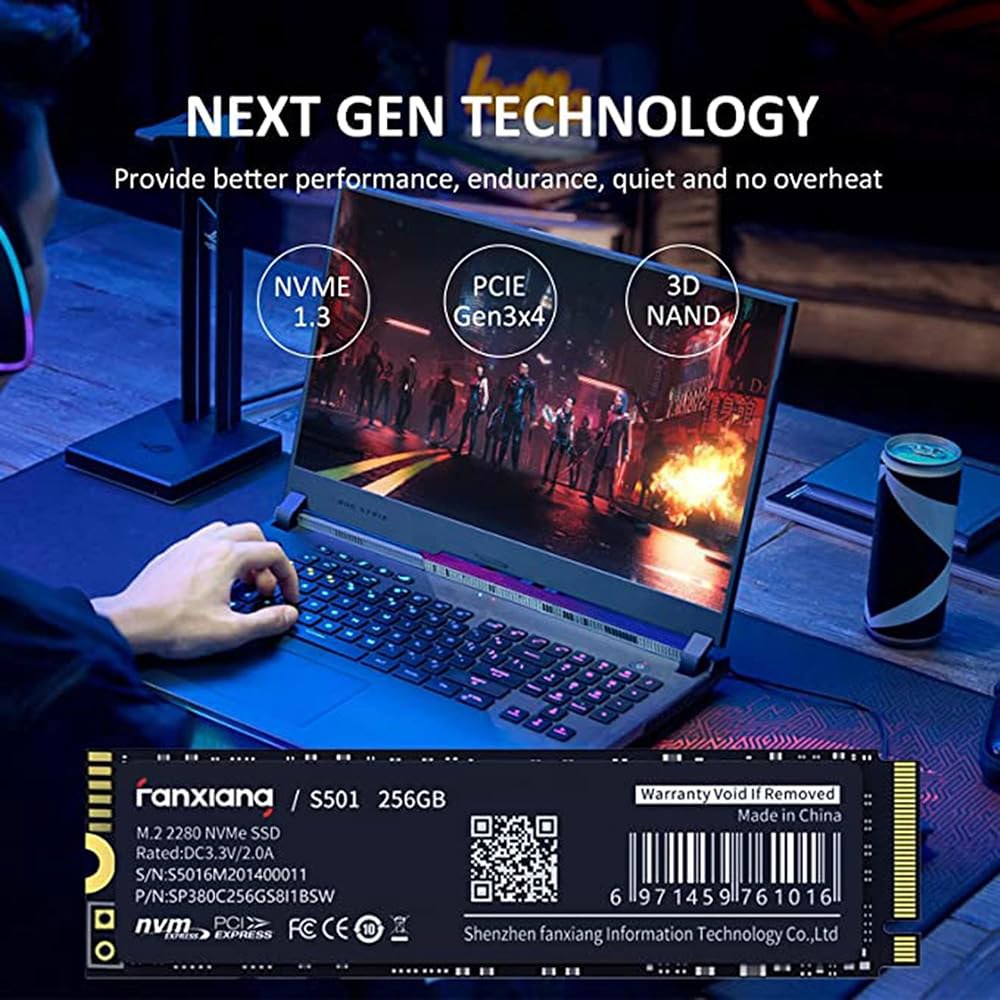 판샹 S501 256GB NVMe SSD 3D NAND1.3 PCIe Gen3x4 M.2 2280 내장 솔리드 스테이트 드라이브(읽기 속도 최대 2,050MB/s) 노트북 및 PC - 상세 이미지 3
