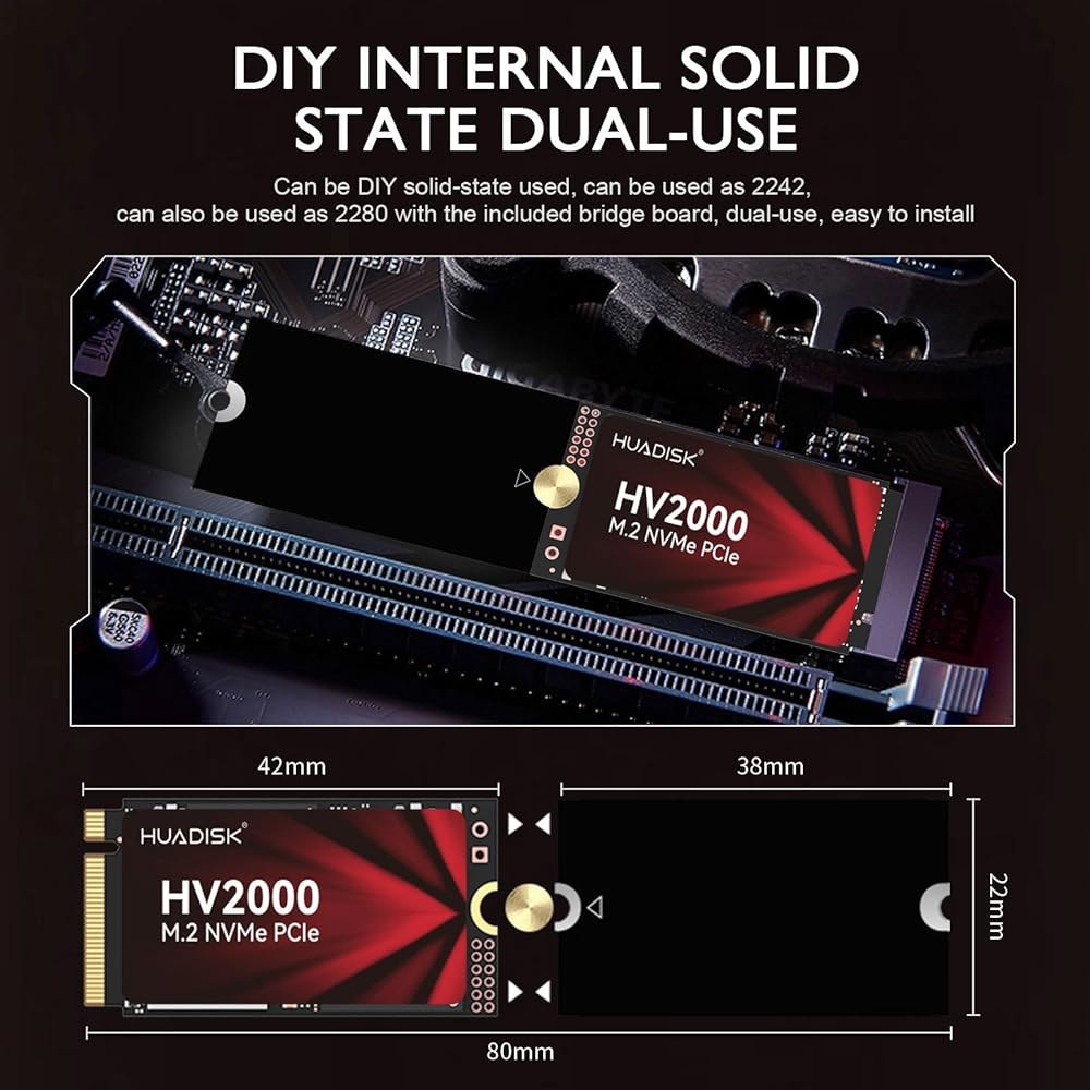 HUADISK M.2 NVMe SSD 256GB Gen3x4, 2242 SSD, 2280 확장 보드, 내장 솔리드 스테이트 드라이브, 최대 1700MB/s, 3D NAND Flas - 상세 이미지 3