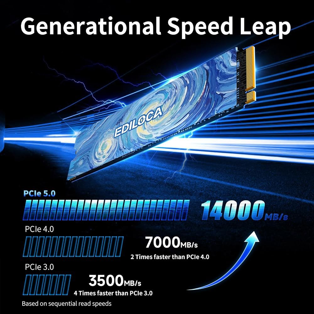 Ediloca SSD 1TB NVMe PCIe 5.0x4, 최대 14,000MB/s 읽기, 8,500MB/s 쓰기, 1GB LPDDR4 DRAM 및 다이내믹 SLC 캐시가 포함된 - 상세 이미지 3