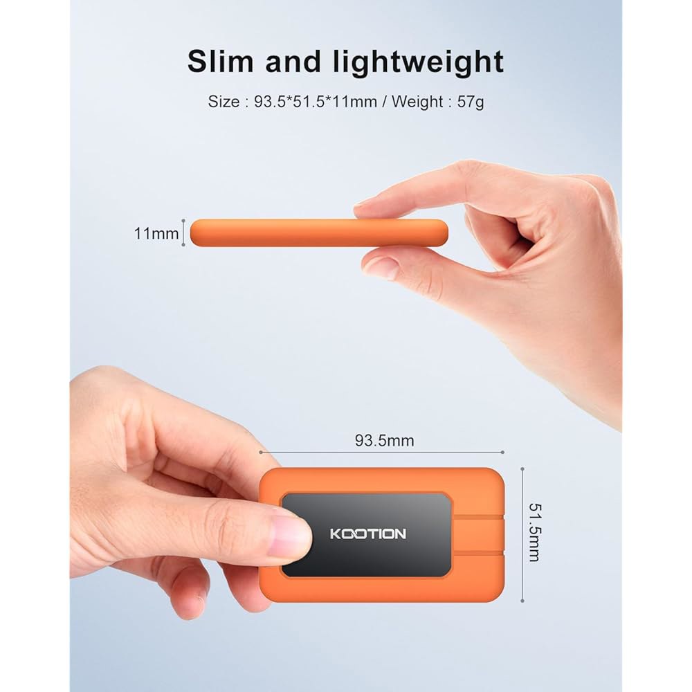KOOTION 2TB 휴대용 SSD USB-C 최대 2000MB /s USB 3.2 외장 솔리드 스테이트 드라이브, 보호 케이스 충격 방지 방수 타입-C 드라이브 PC/Mac용 - 상세 이미지 3