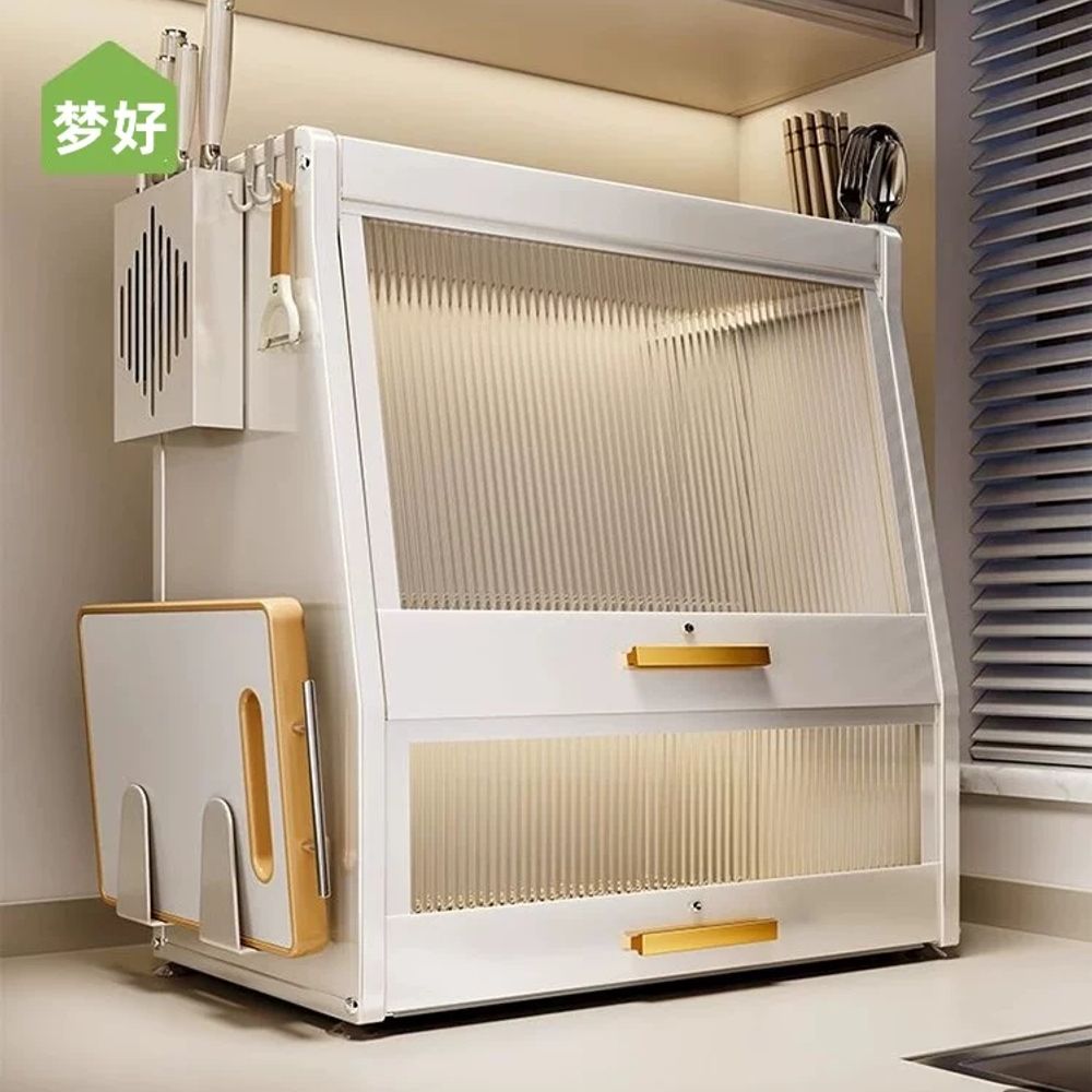 2단 뚜껑있는 식기건조대 선반 그릇 정리 건조대 주방 철제 A. 화이트 이동식 걸이x3 - 상품 이미지
