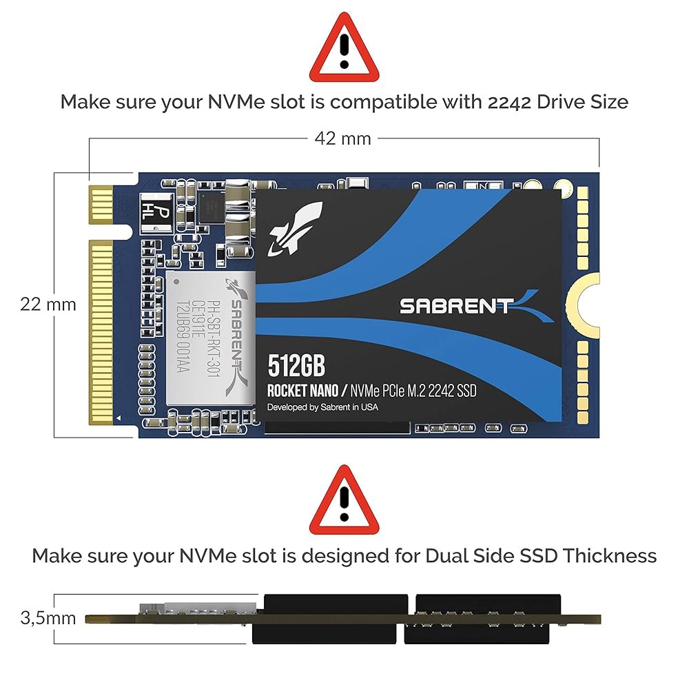 SABRENT 512GB 로켓 NVMe PCIe M.2 2242 DRAM 없는 저전력 내장 고성능 SSD (SB-1342-512) - 상세 이미지 2